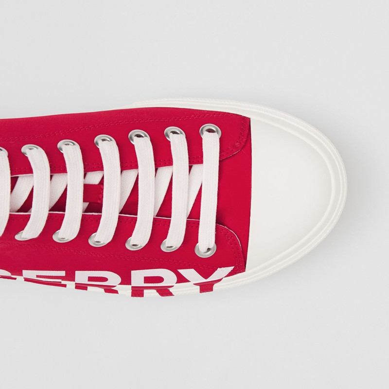 Burberry Logo Print Cotton Gabardine Sneakers outlook