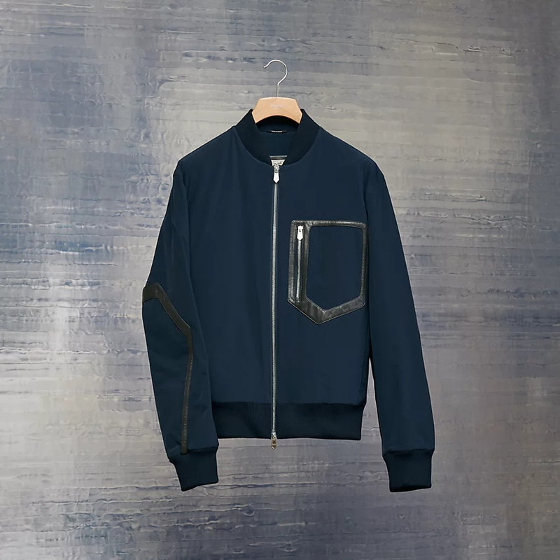 Rib-trim jacket with leather details 4