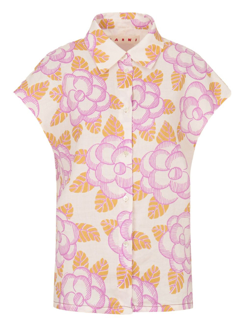floral cap-sleeved shirt 1