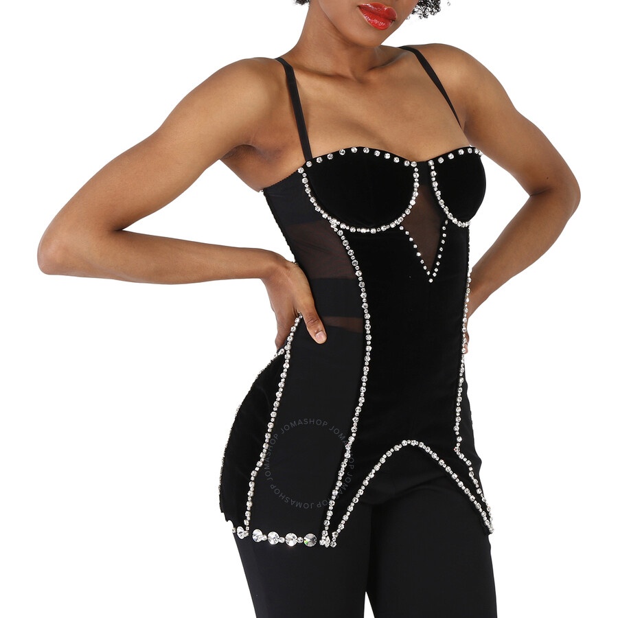 Burberry Stretch Mesh And Velveteen Crystal Embellished Corset Top - 2