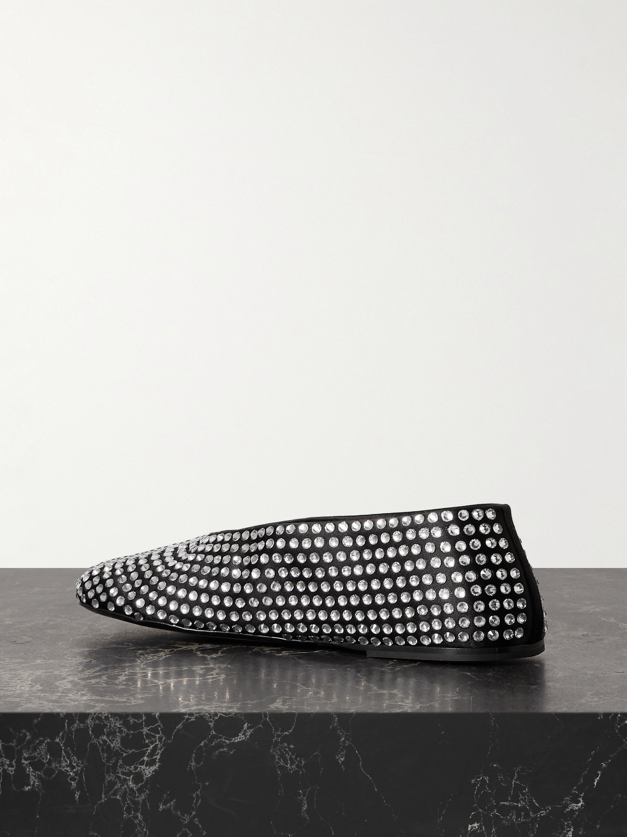 Marcy Crystal-embellished Satin Ballet Flats - 3