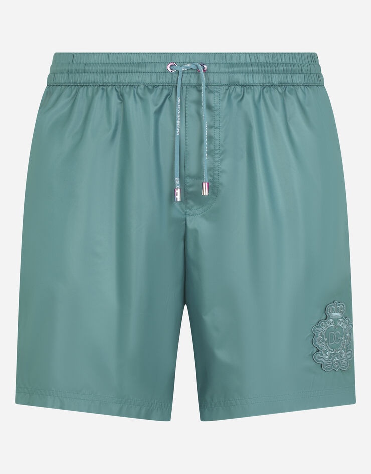 Mid-length swim trunks with heraldic patch - 1