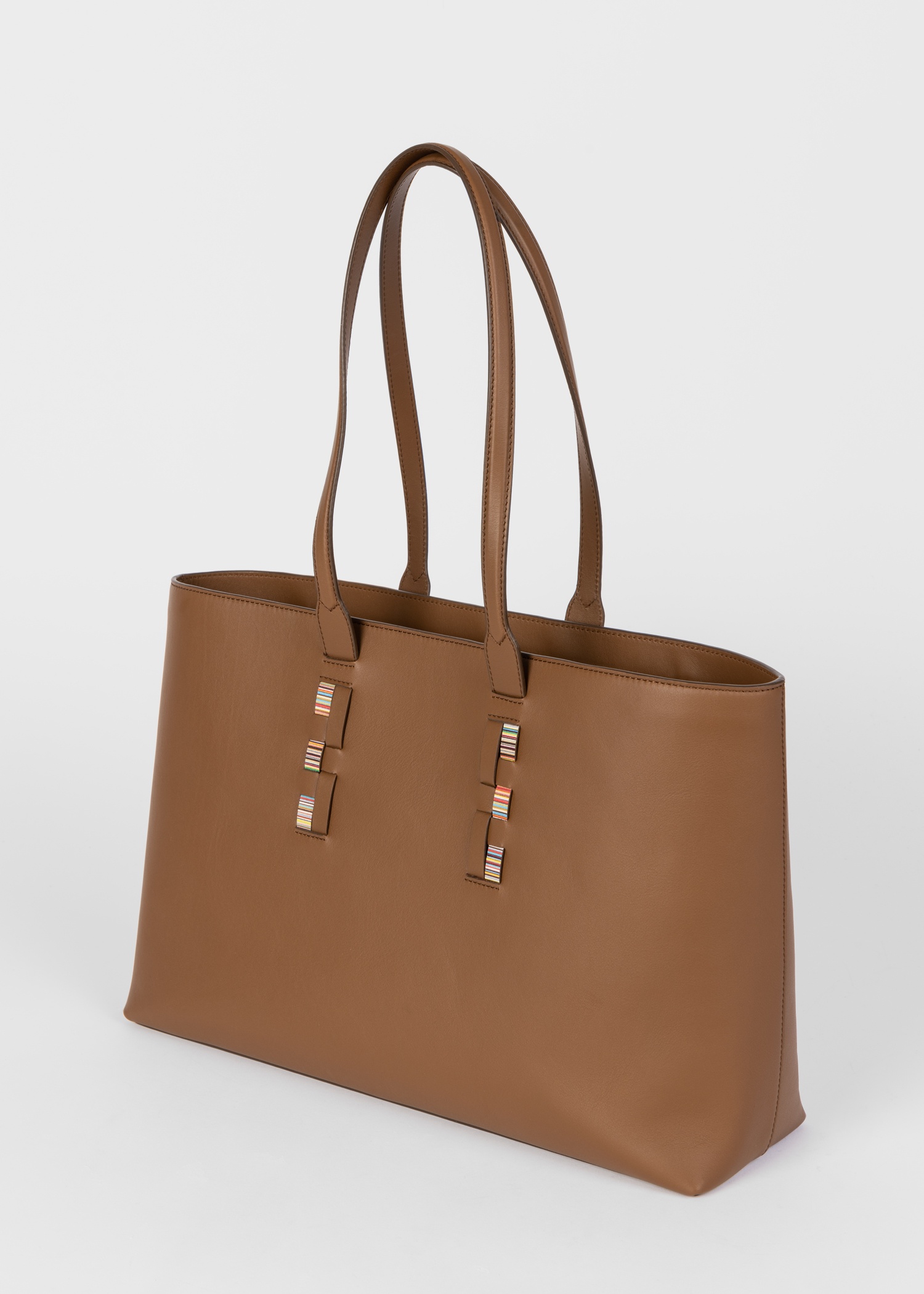 Women's Tan Leather 'Signature Stripe' Tote Bag - 2