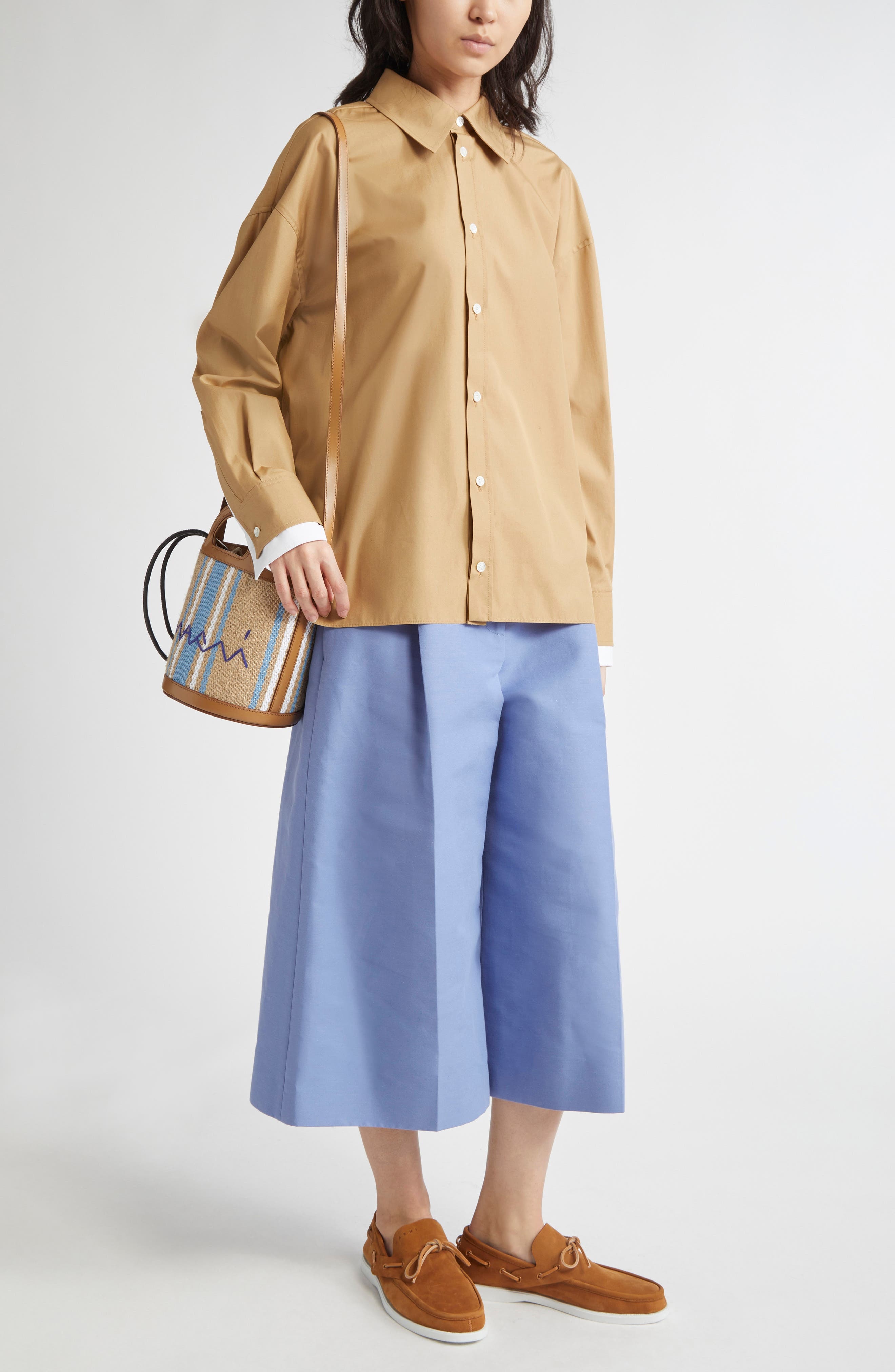 Marni Pleated High Waist Wide Leg Virgin Wool Crop Trousers in Periwinkle at Nordstrom - 2