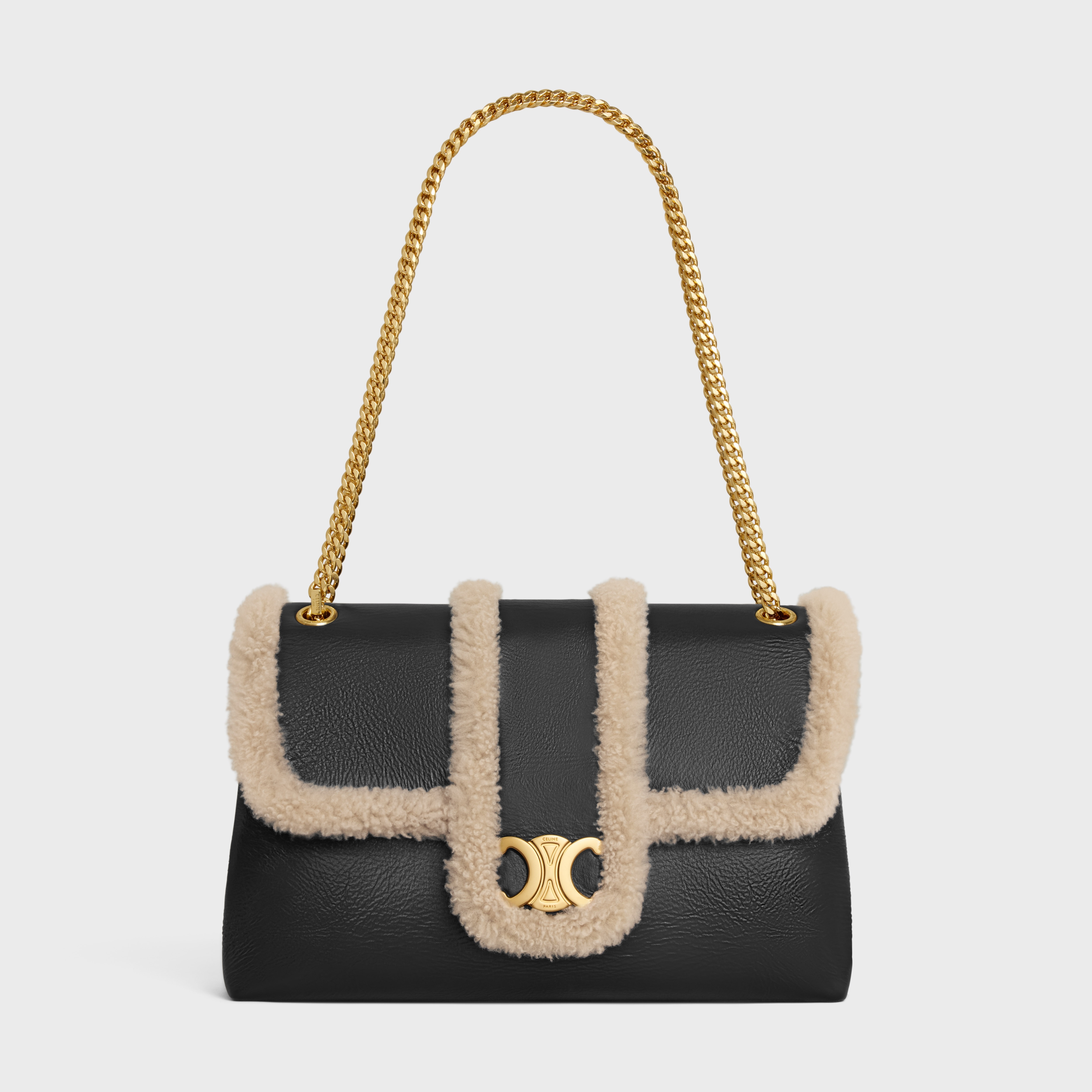 LARGE CELINE VICTOIRE BAG in CREASED LAMBSKIN AND SHEARLING - 6