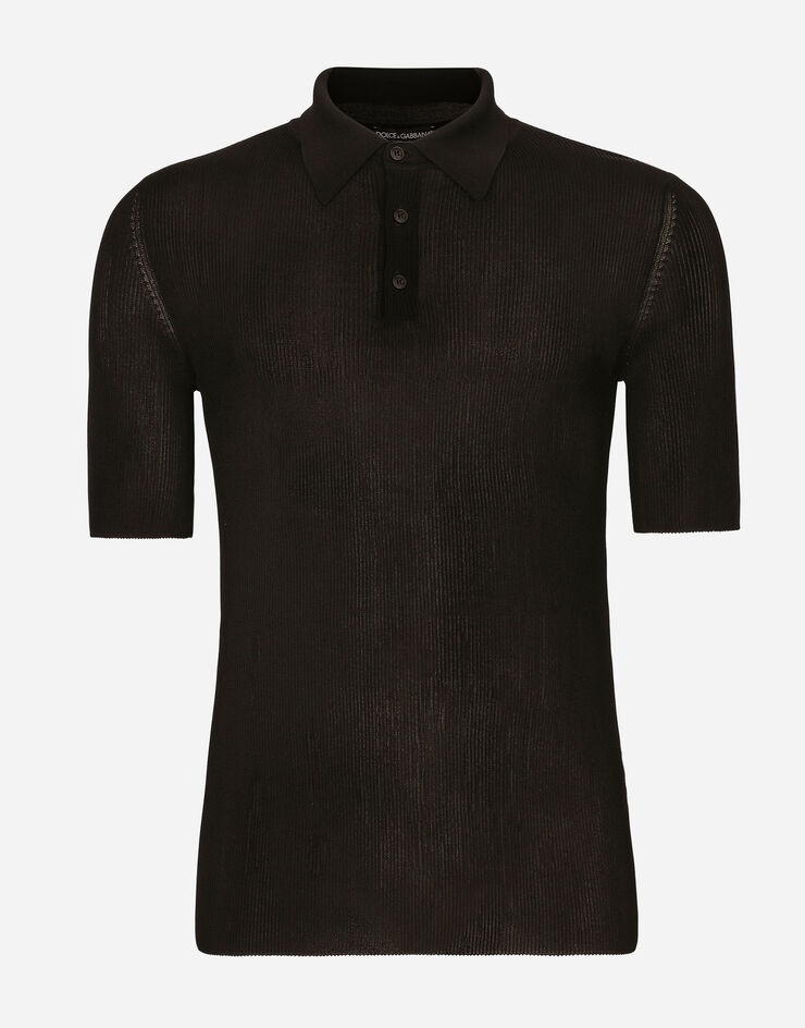 Ribbed viscose polo-shirt - 1