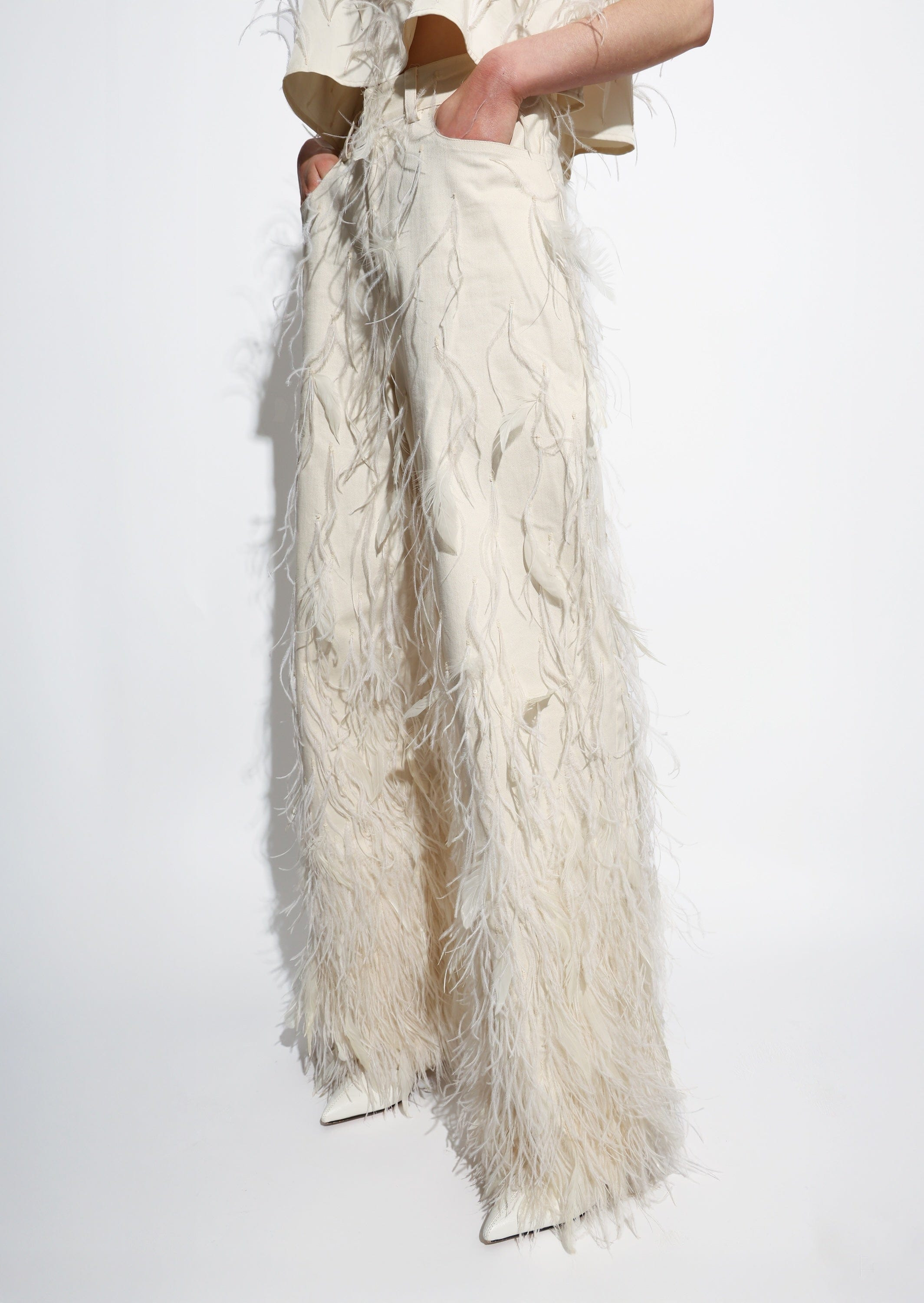 Stretch Cotton Twill Slouchy Pant With Feathers - 4