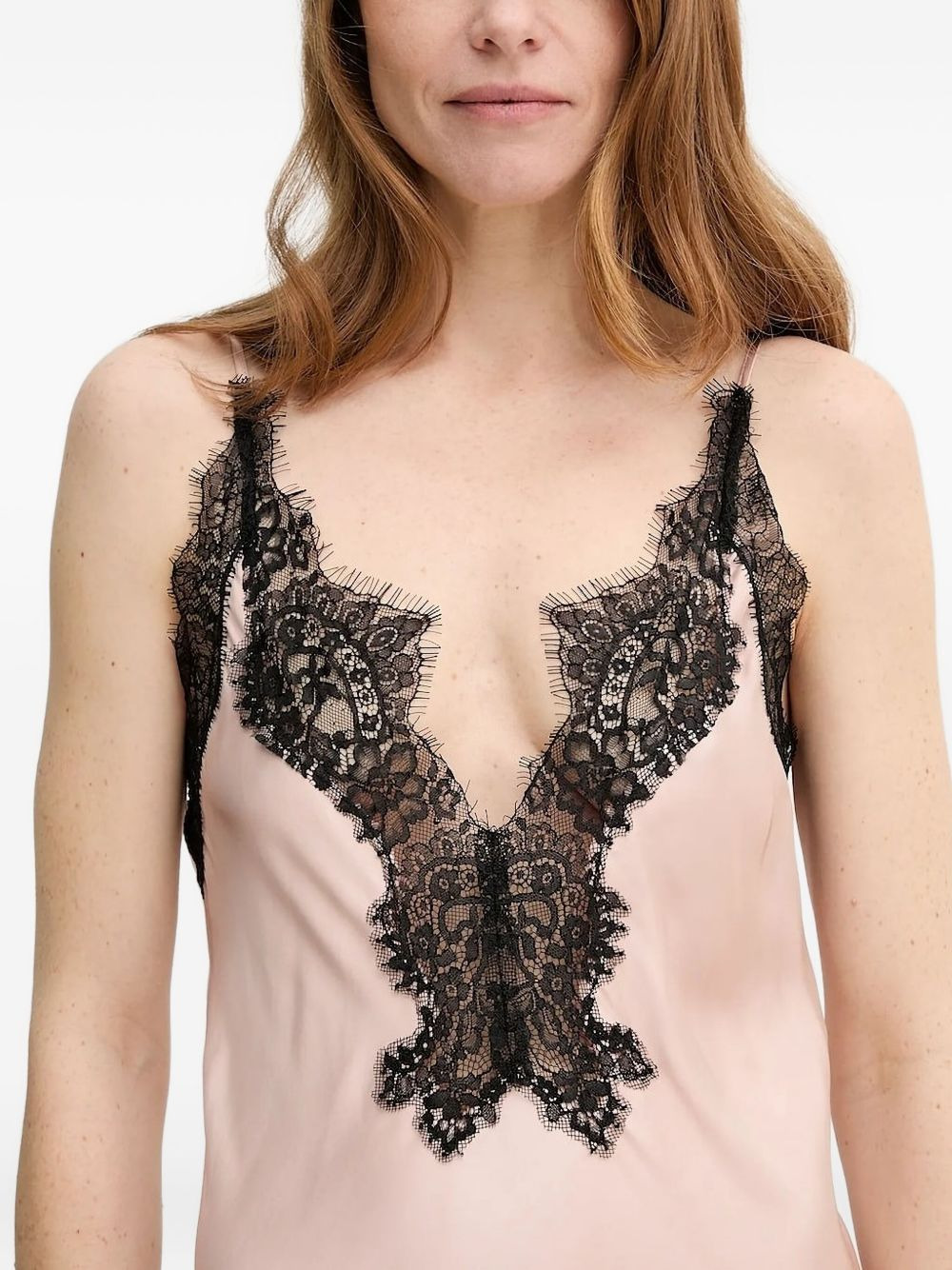 lace-insert silk slip dress - 3