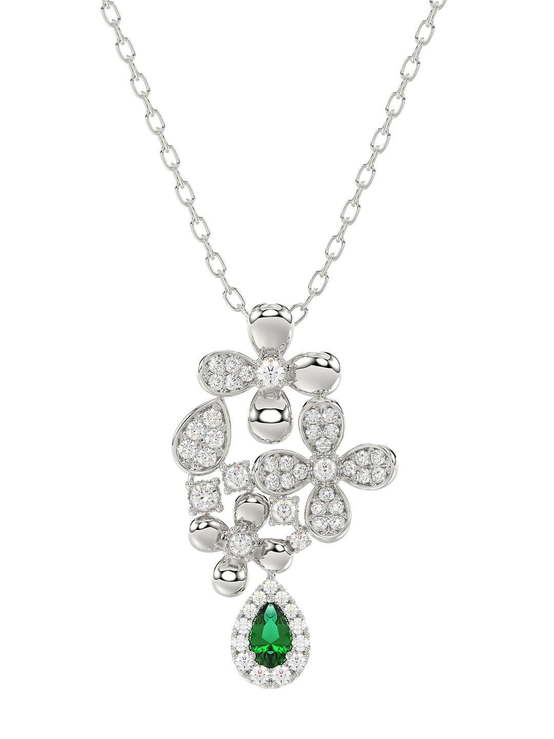 FLORAL WHITE GOLD PENDANT NECKLACE - 2