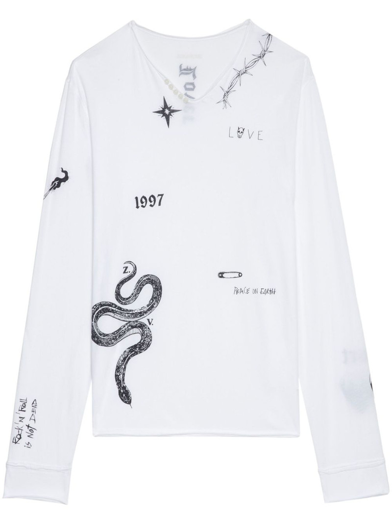 tattoo-print long-sleeve T-shirt 1