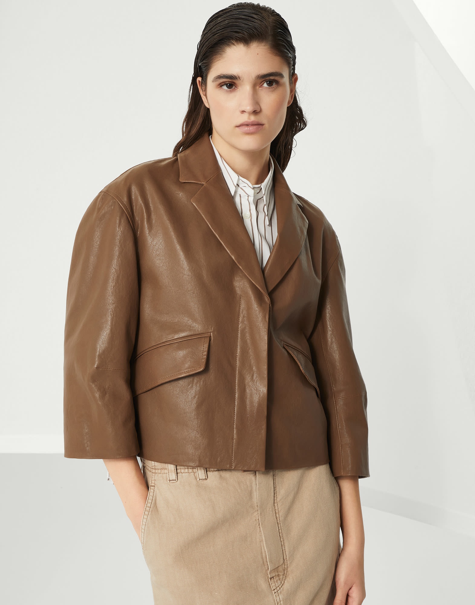 Brunello Cucinelli BROWN LEATHER JACKET | palazzobelli
