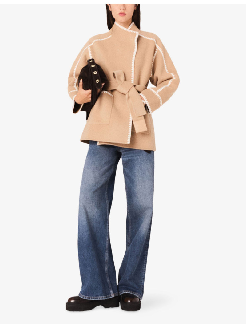 maje Embroidered-Trim High-Neck Wool-Blend Coat outlook