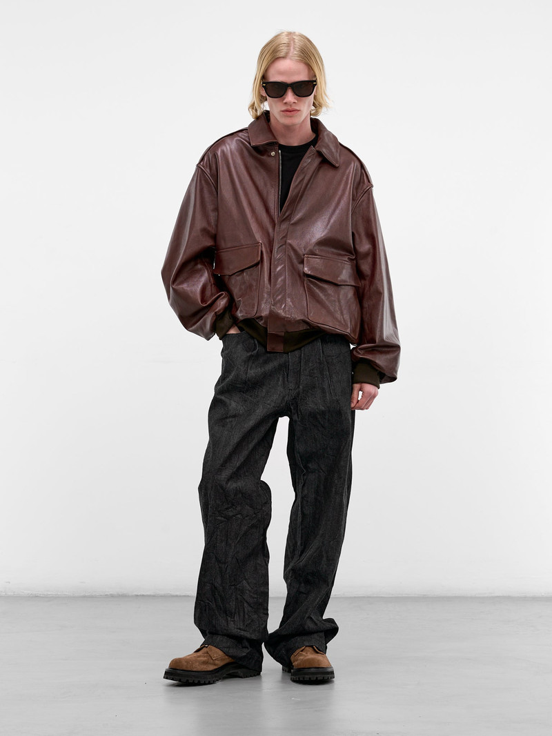 ssstein Brown Leather A2 Bomber Jacket outlook