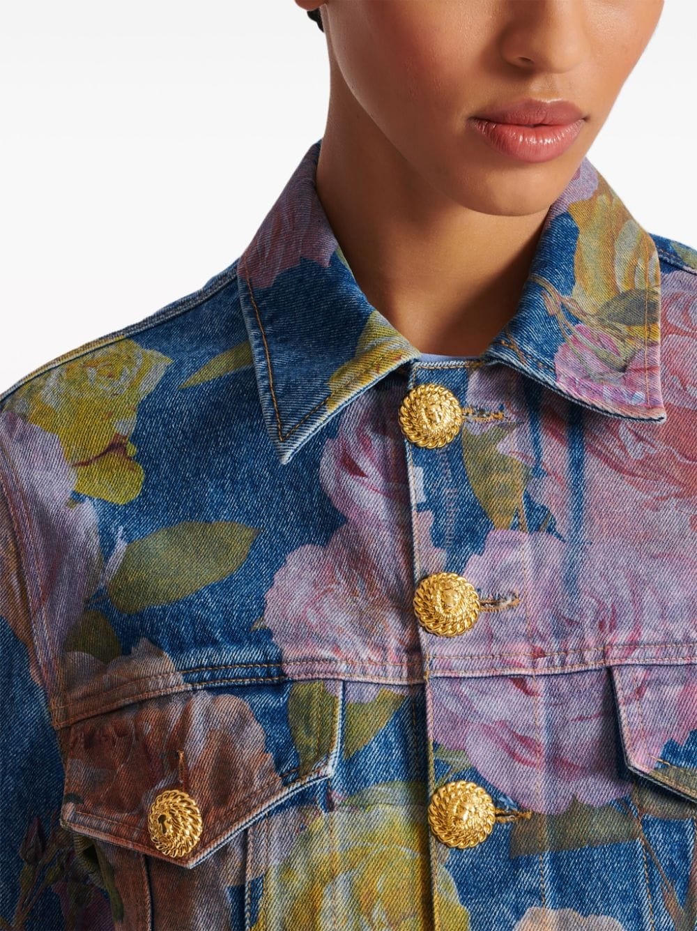 rose-print denim jacket - 7