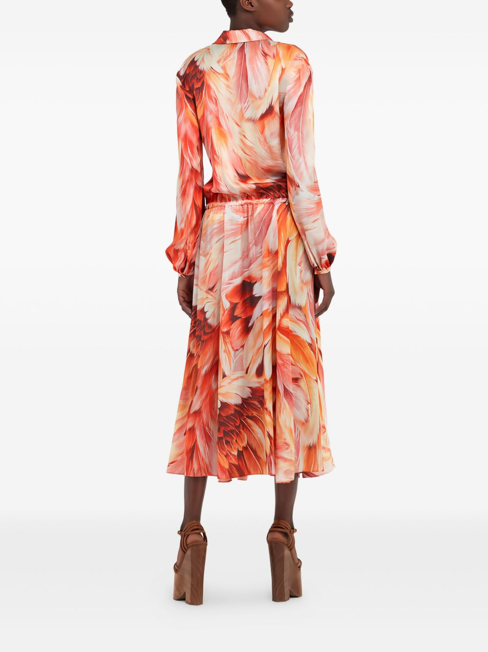 plumage-print midi shirt dress - 4
