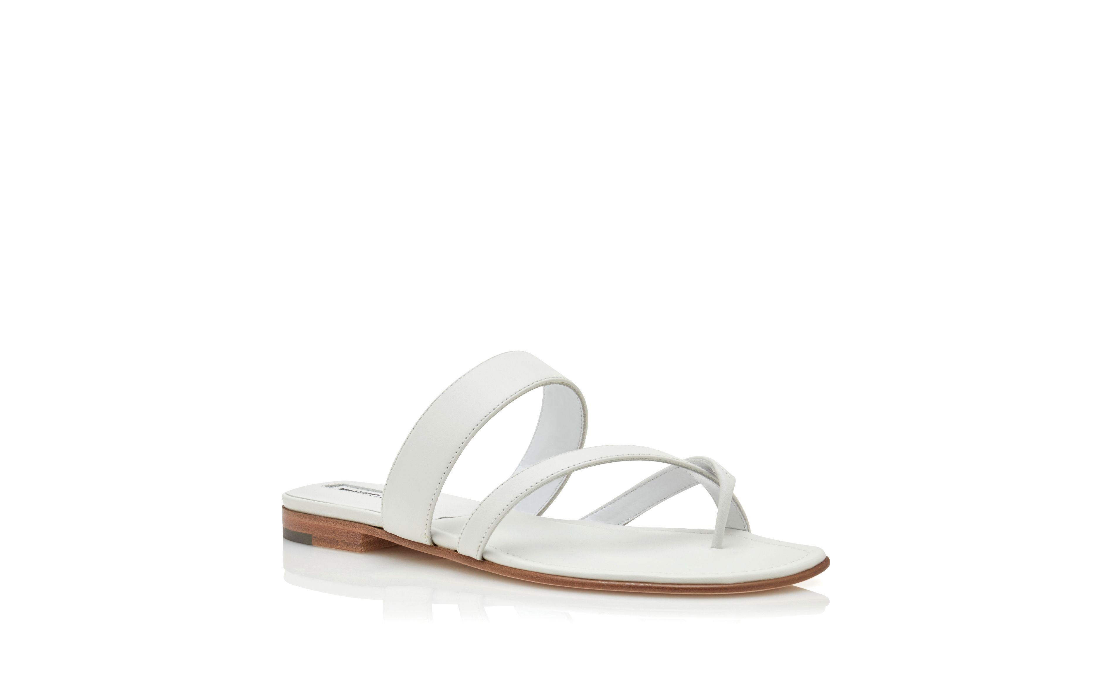 White Calf Leather Flat Sandals - 3