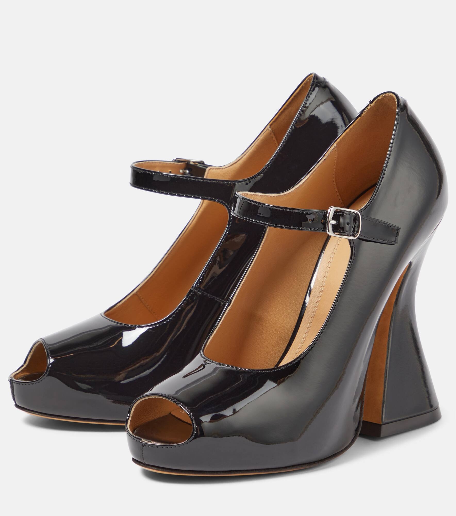 Patent leather peep-toe Mary Jane pumps - 5