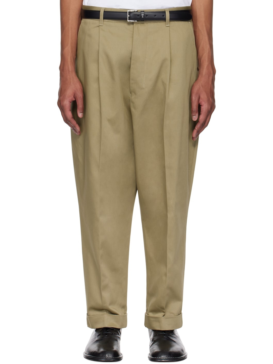 Khaki Cotton Carrot Oversized Trousers - 1