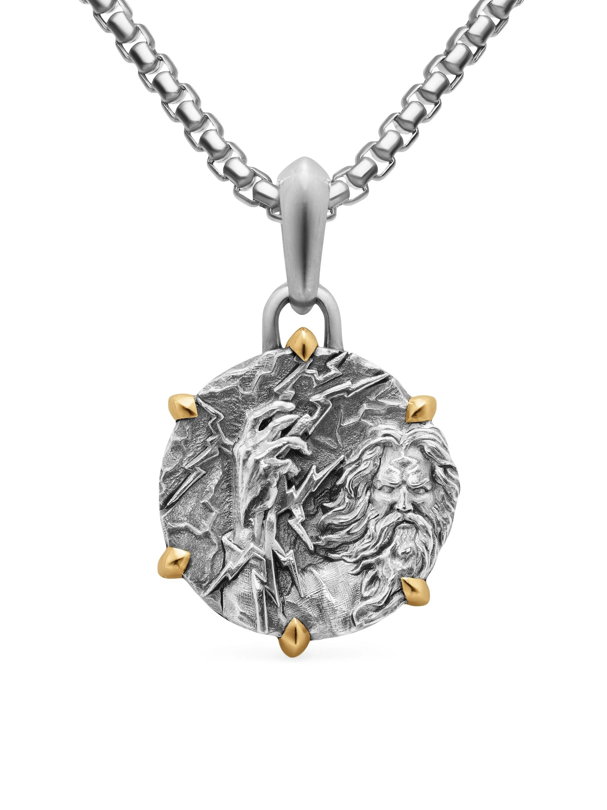 Men's Zeus Amulet in Sterling Silver with 18K Yellow Gold, 26.4MM - Silver - 1