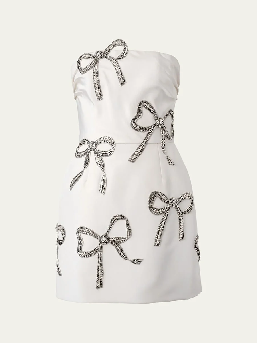 Crystal Bow Strapless Mini Dress - 1