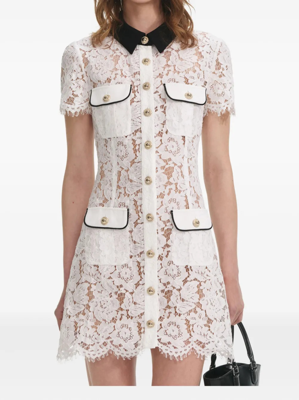 White Lace Contrast Collar Mini Dress - 2