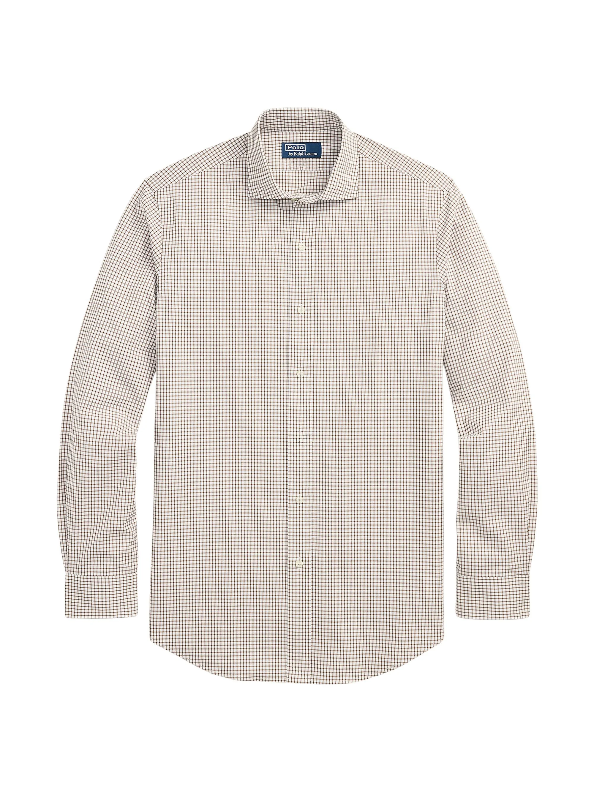 Men's Glen Plaid Cotton Poplin Button-Front Shirt - White Fall Brown - 1