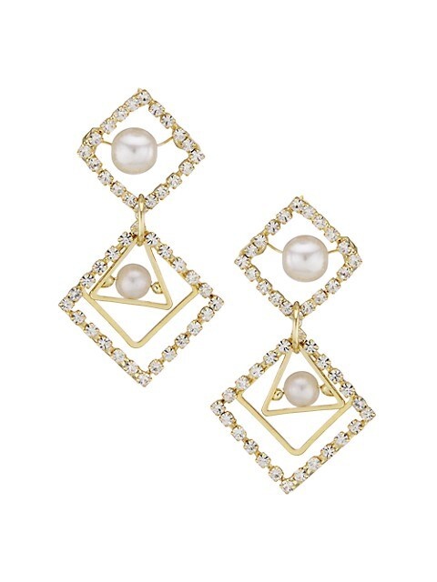 Zelda Goldtone, Faux Pearl, & Crystal Geometric Drop Earrings - 1