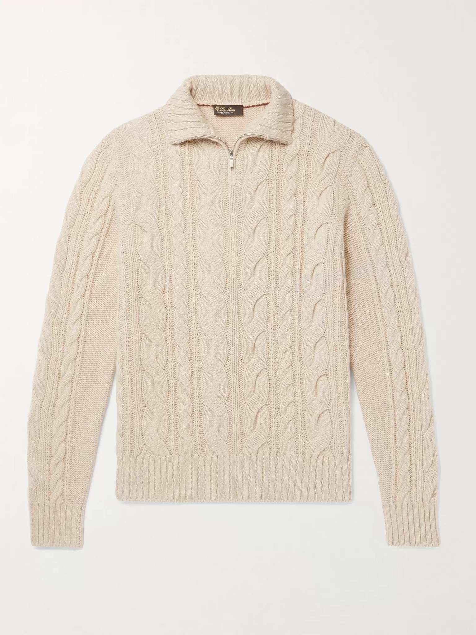 Cable-Knit Baby Cashmere Half-Zip Sweater - 1