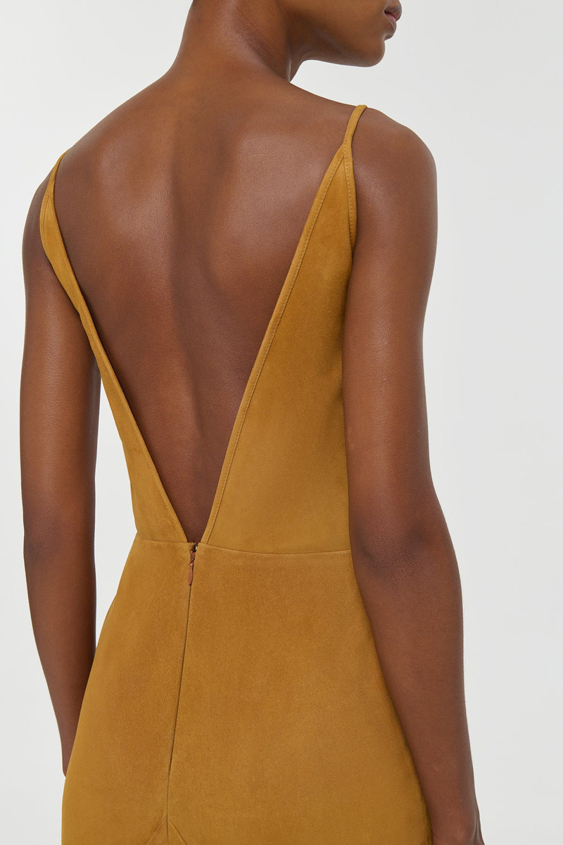 Brigita Slip Maxi Dress in Cashew Suede 6