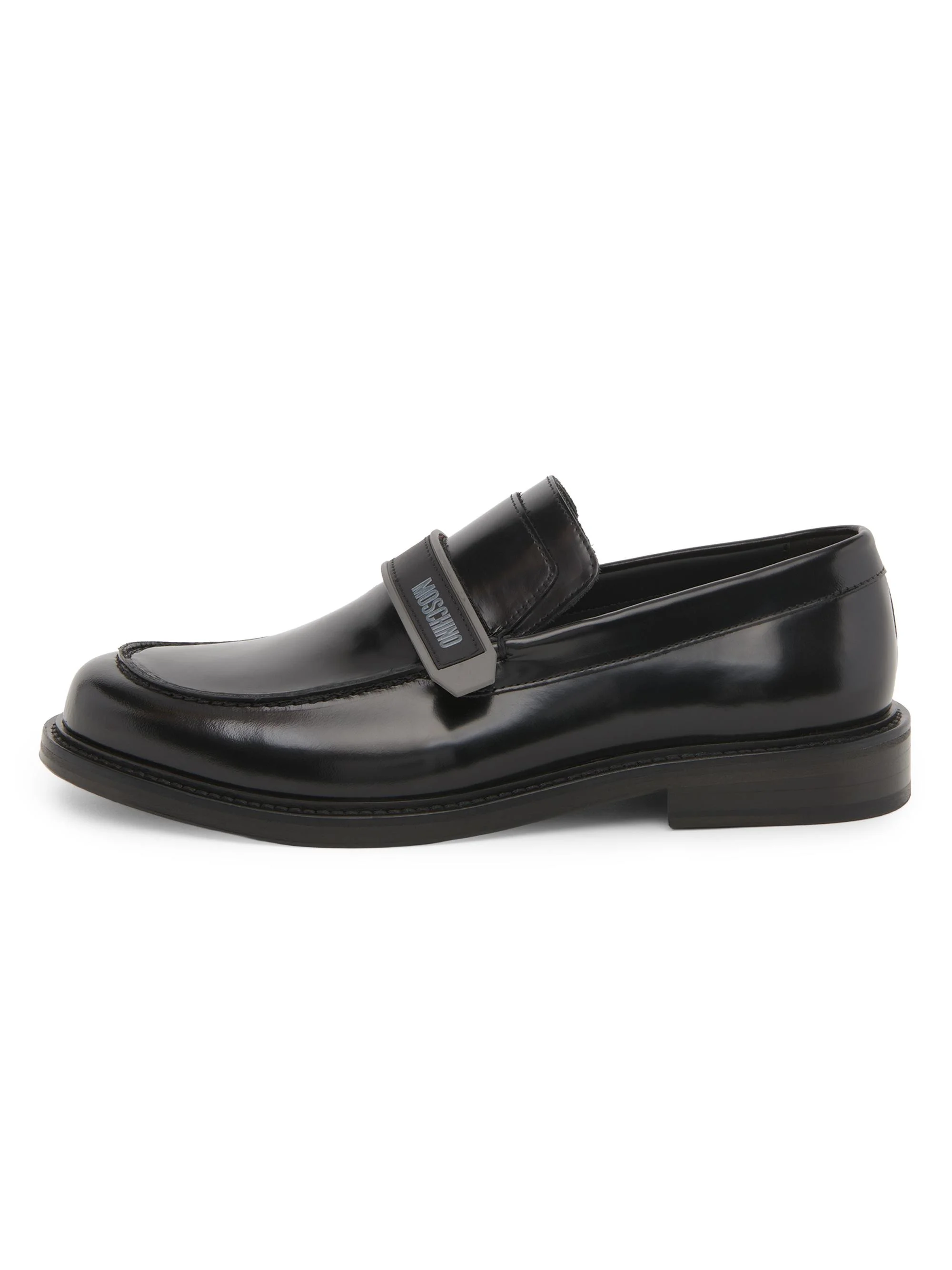 Men's Logo Leather Slip-On Loafers - Black - 1