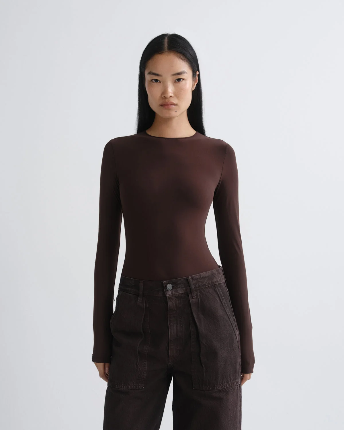 AURA LONG SLEEVE BODYSUIT IN CHOCOLATE - 1