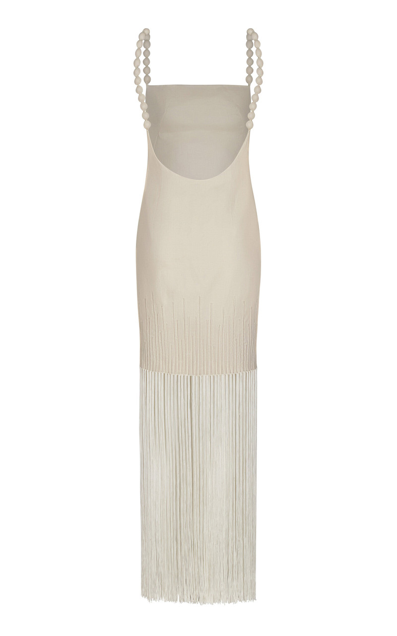 Mar Caribe Fringed Linen Maxi Dress ivory 5