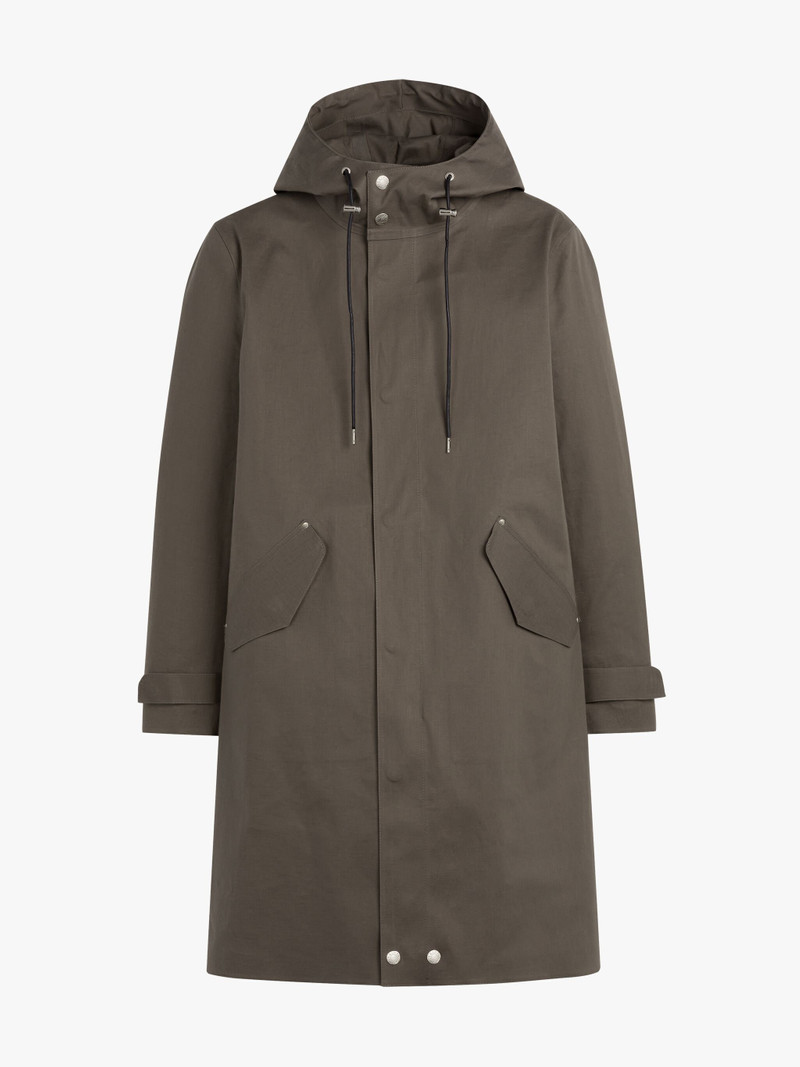 GRANISH TAUPE HOODED BONDED COTTON COAT 1