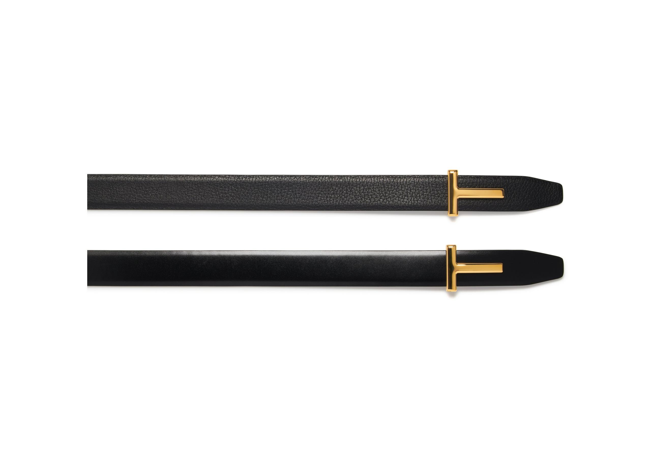 GRAINED LEATHER AND SHINY SMOOTH LEATHER REVERSIBLE T BELT - 2