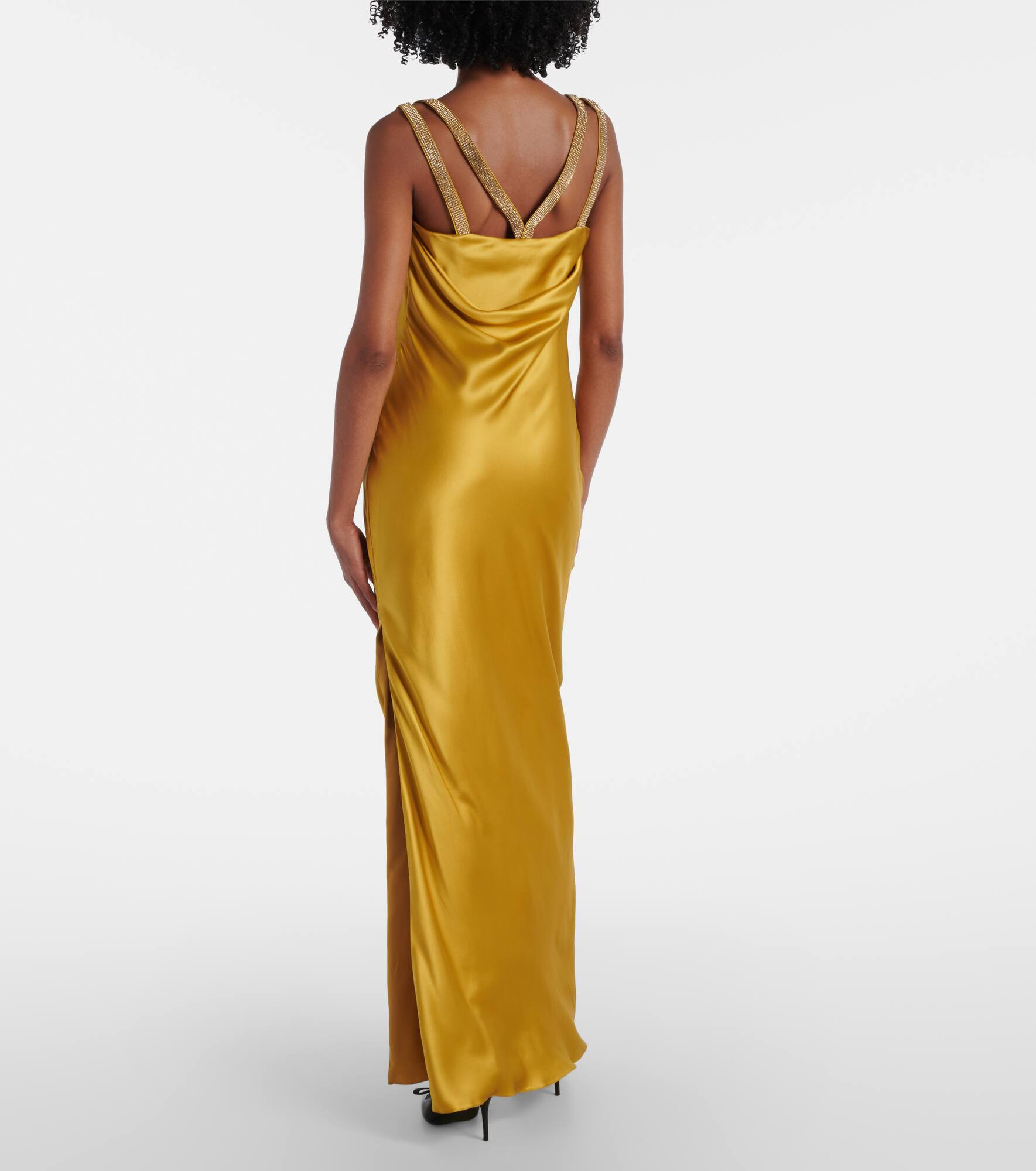 Safety Pin embellished silk satin gown - 3
