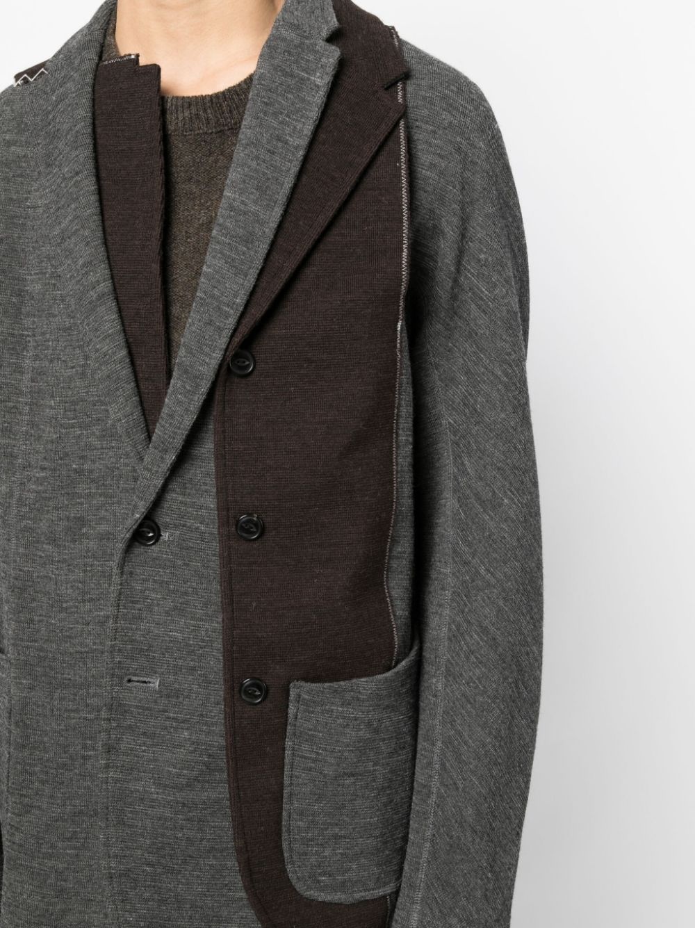 patchwork-design wool blazer - 5