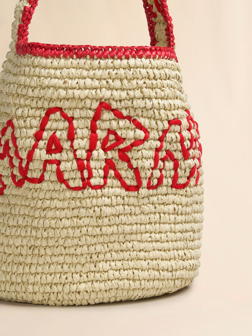 NATURAL RAFFIA AND RED NASSA SMALL HOBO BAG - 4