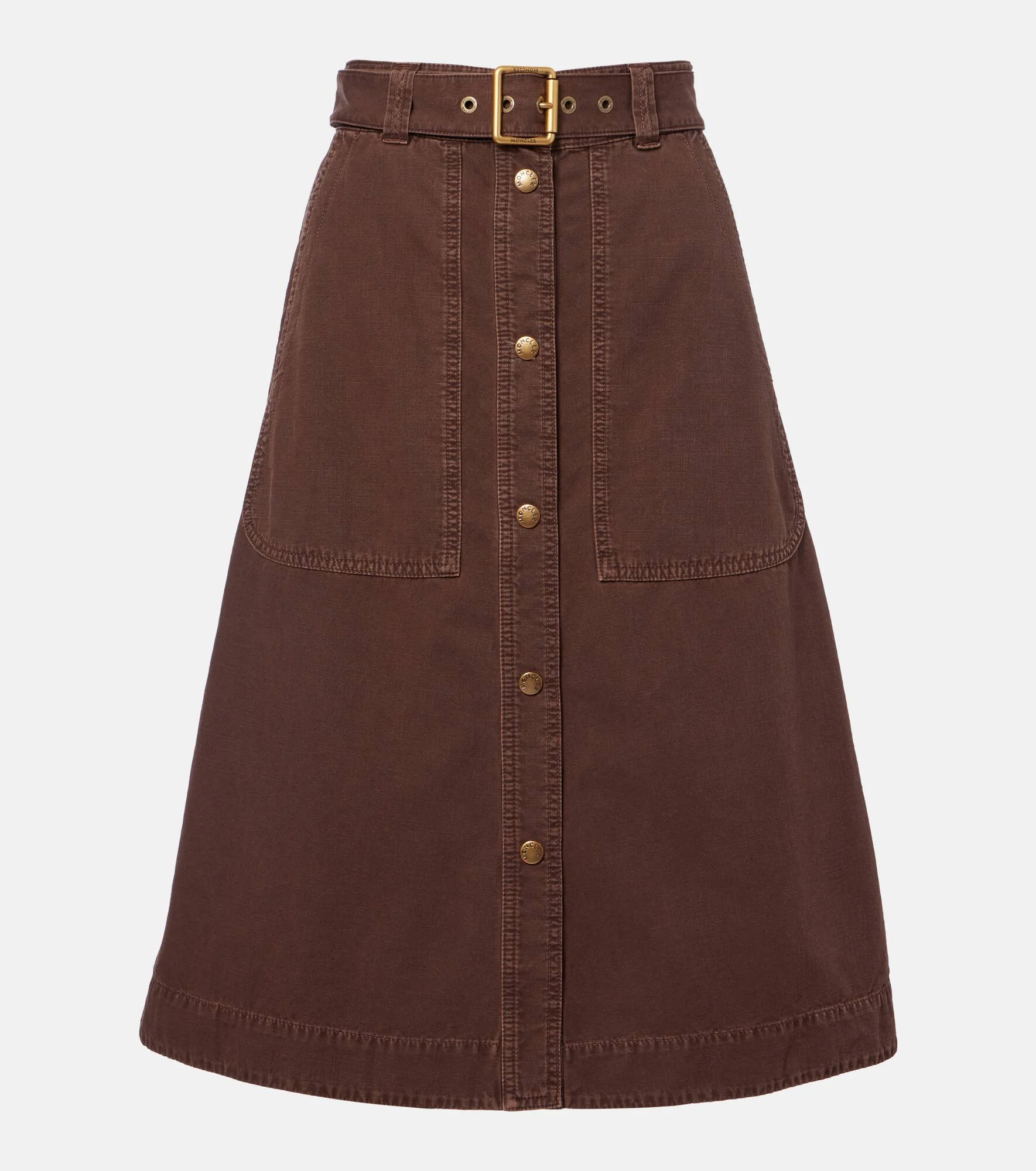 Belted denim midi skirt - 1