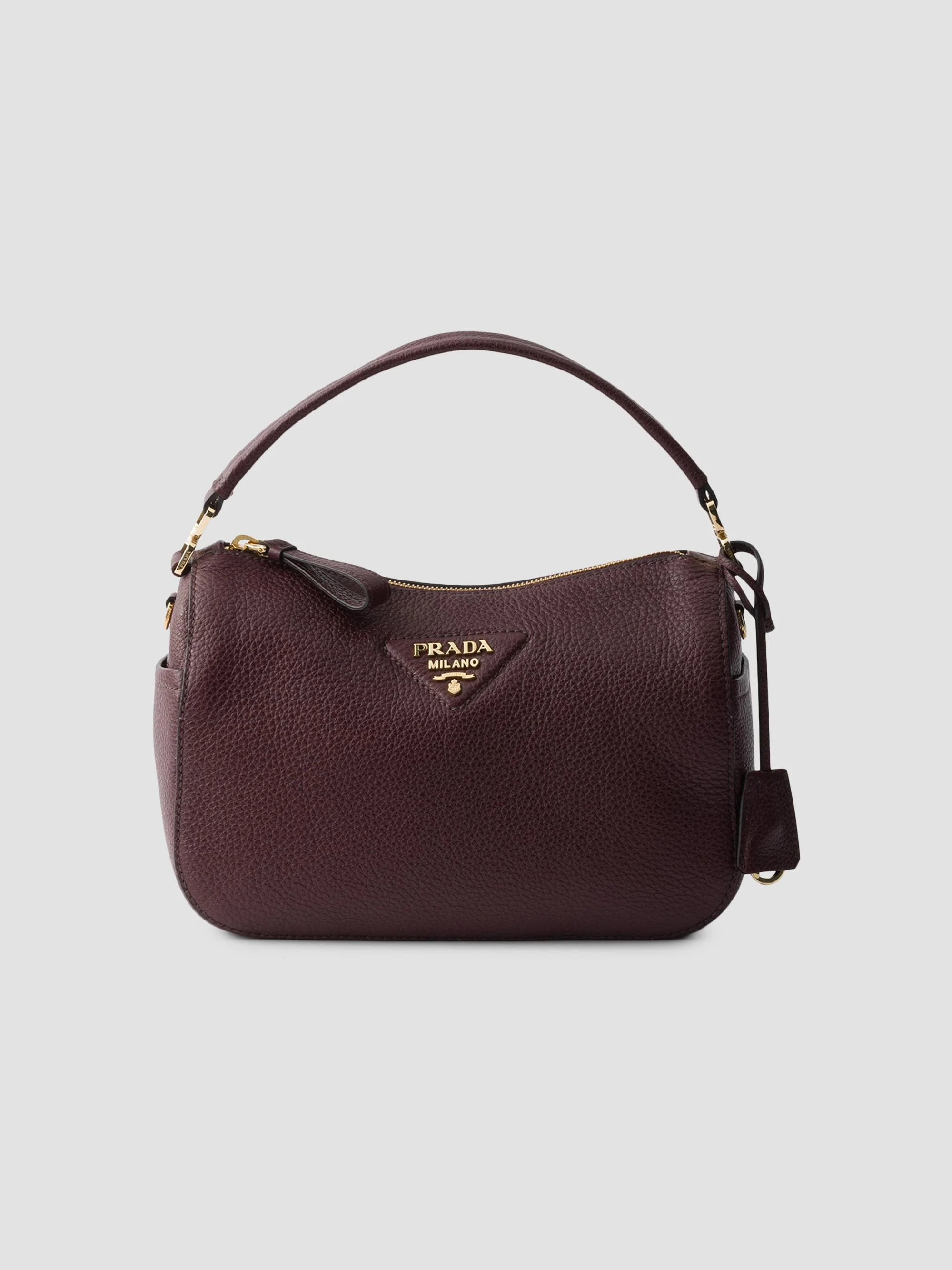 Women's Small Leather Top Handle Bag - Dark Red - 1