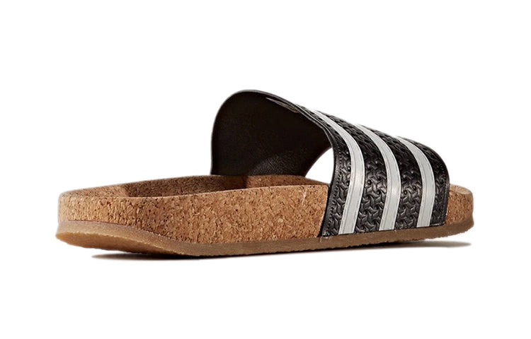 (WMNS) adidas originals Adilette Cork Slippers Black/White BA7211 - 3