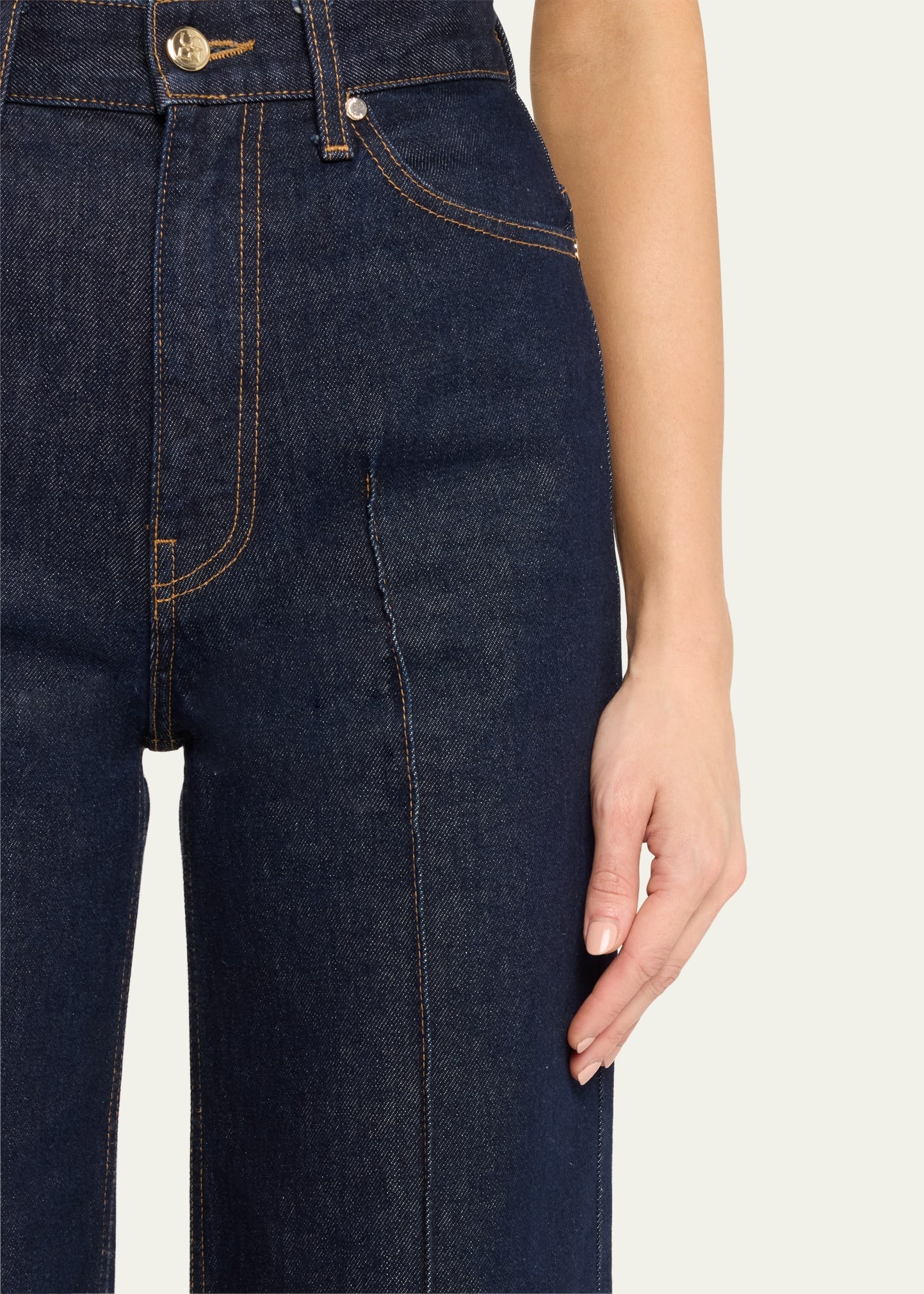 The Genevieve Topstitched Wide-Leg Denim Jeans - 5