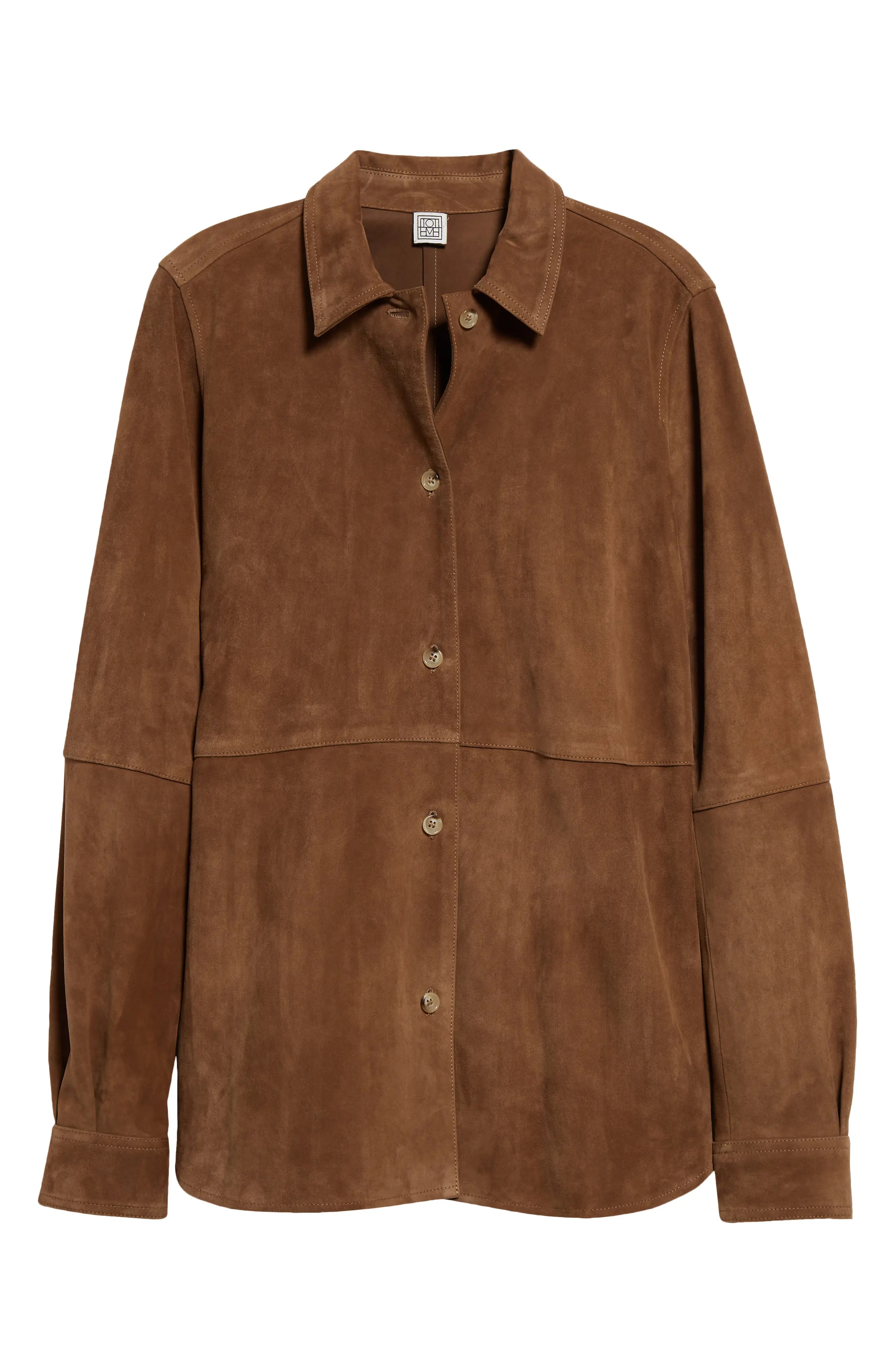 TOTEME Soft Suede Shirt Jacket in Tobacco at Nordstrom - 7