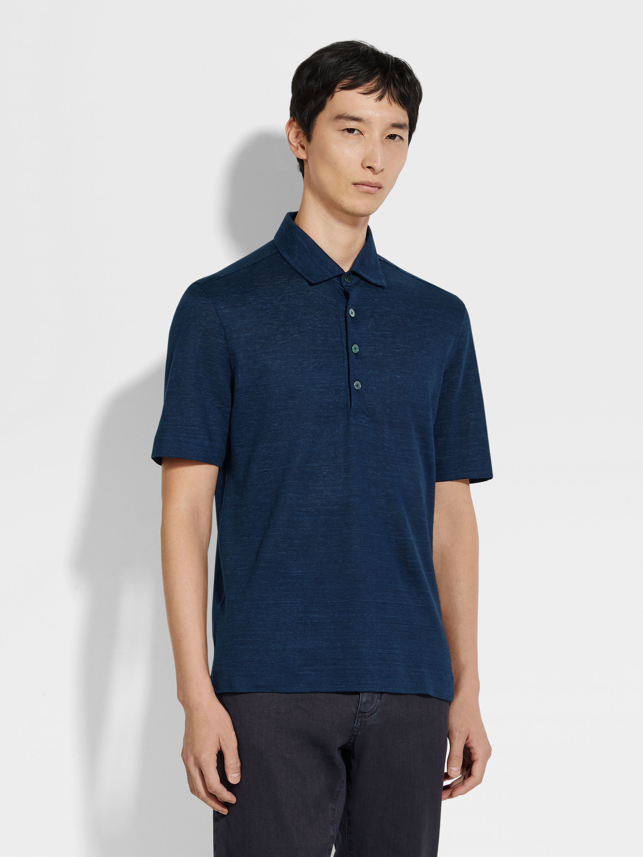 NAVY BLUE OASI LINO POLO SHIRT - 4