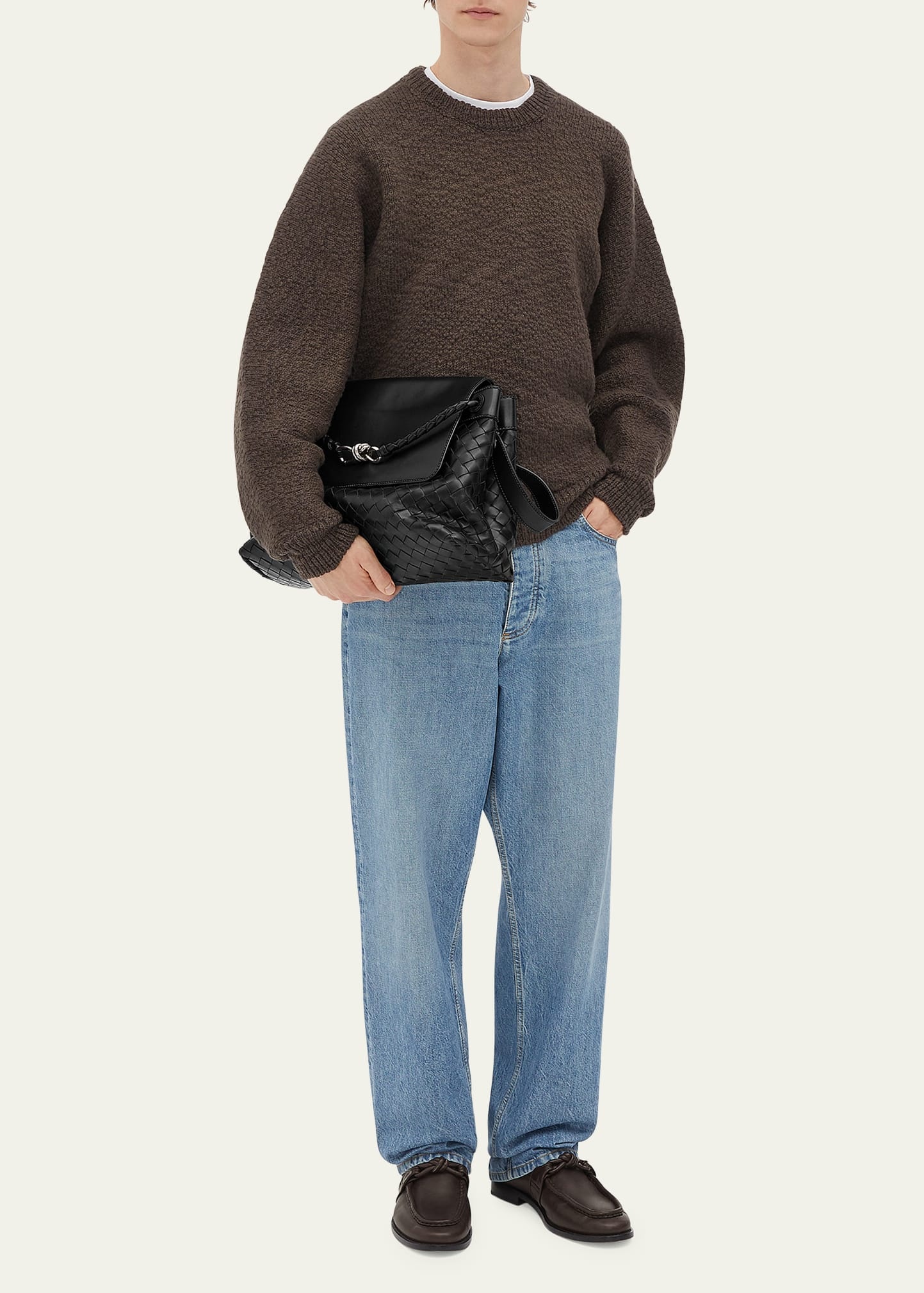 Men's Andiamo Medium Intrecciato Leather Messenger Bag - 5