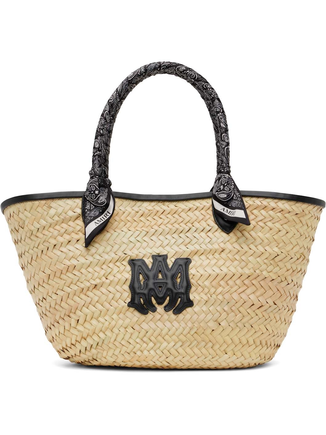 Beige & Black MA Raffia Macro Tote - 1