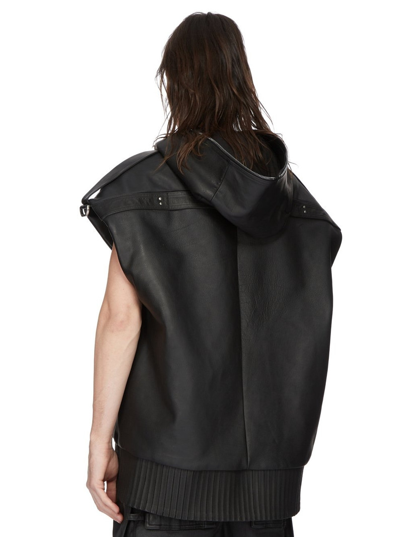 Black Sleeveless Leather Hoodie 3