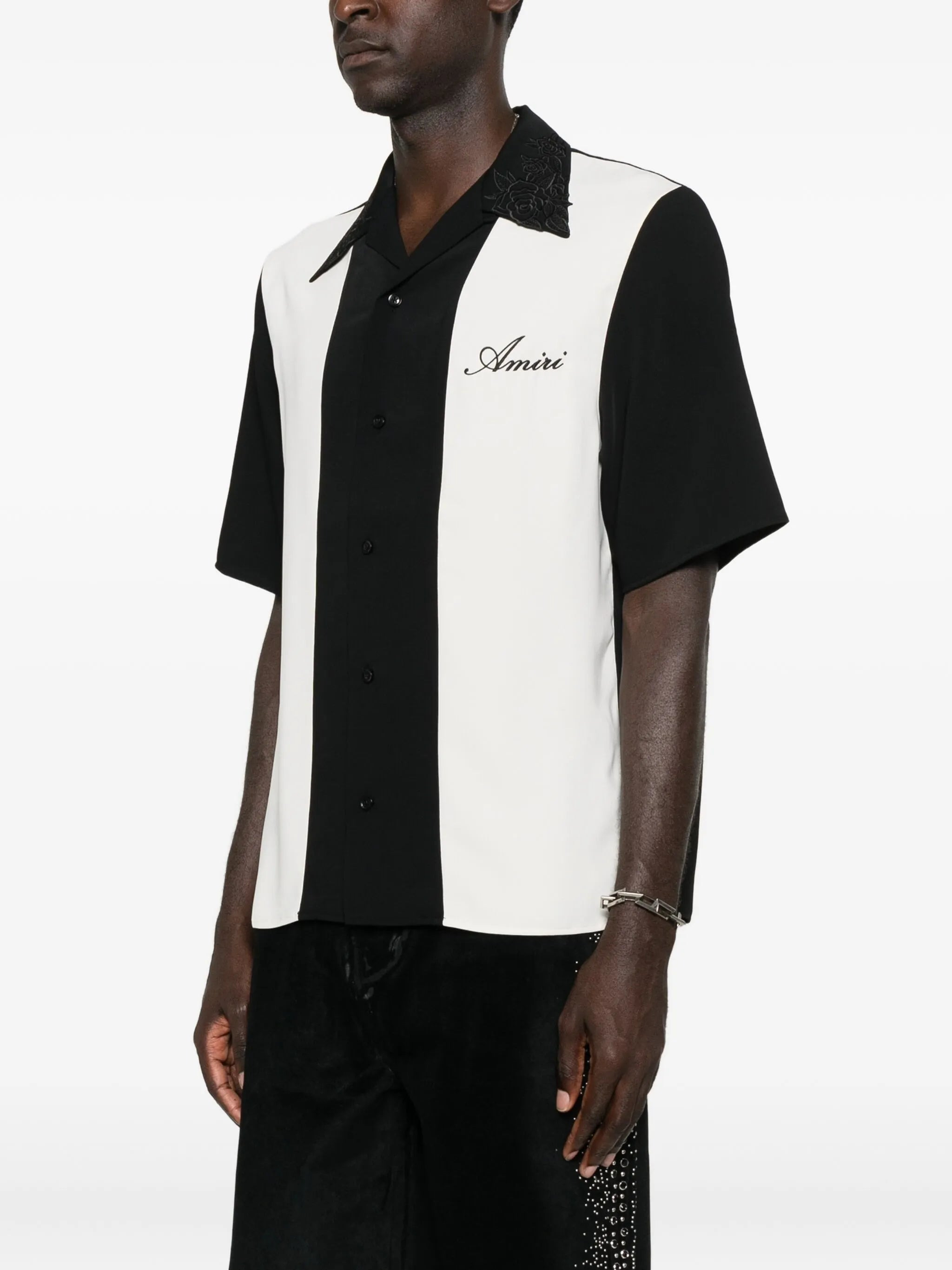 floral-collar panelled shirt - 3