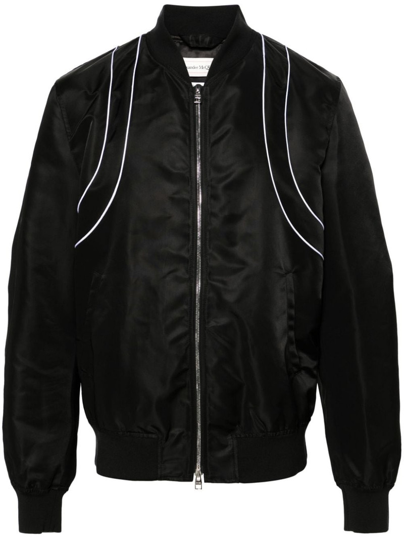 piped-trim zip-up bomber jacket 1