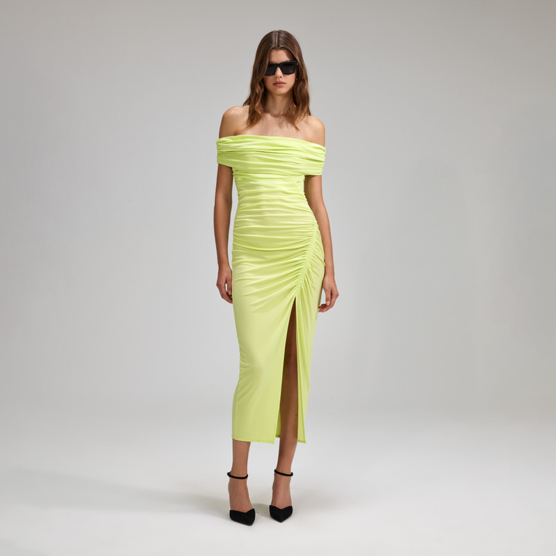 Lime Jersey Off-Shoulder Midi Dress - 1