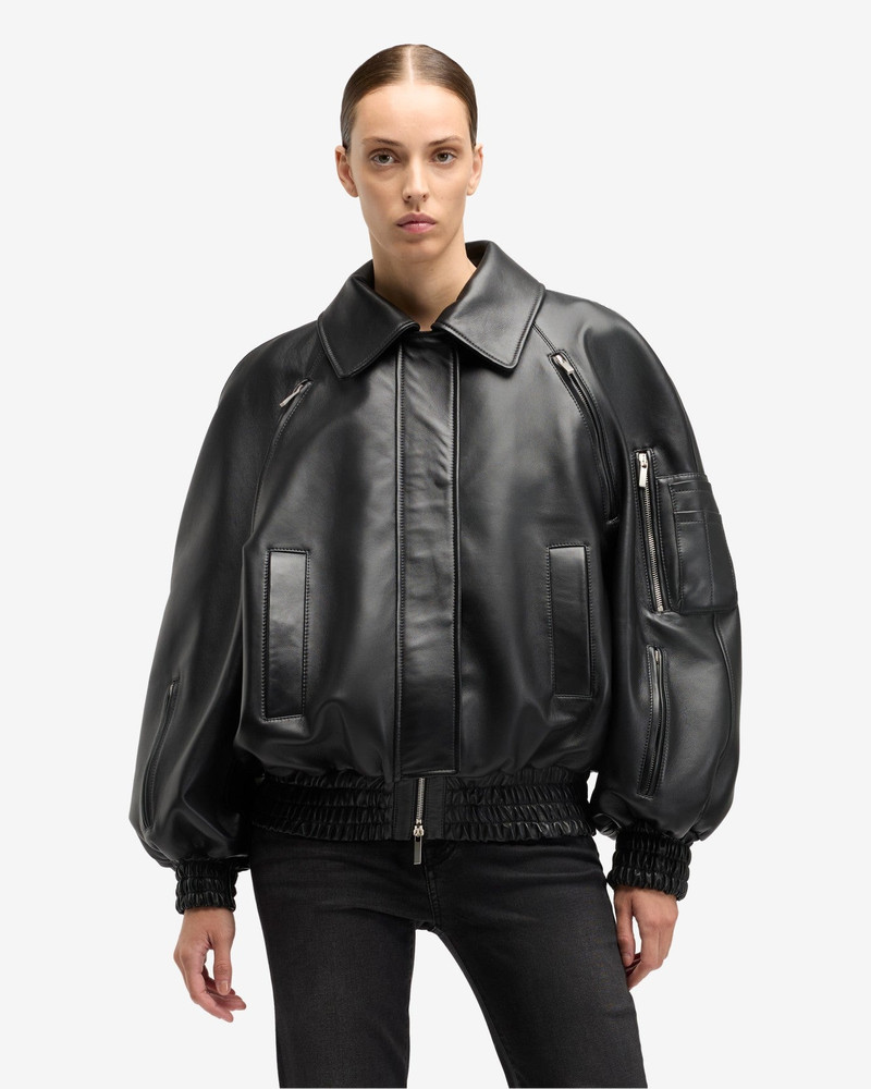 7 For All Mankind Leather Bomber Jacket in Black outlook